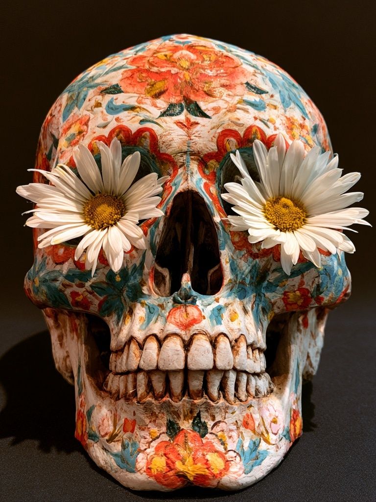 Floral Sugar Skull Illustration Poster. poster detail