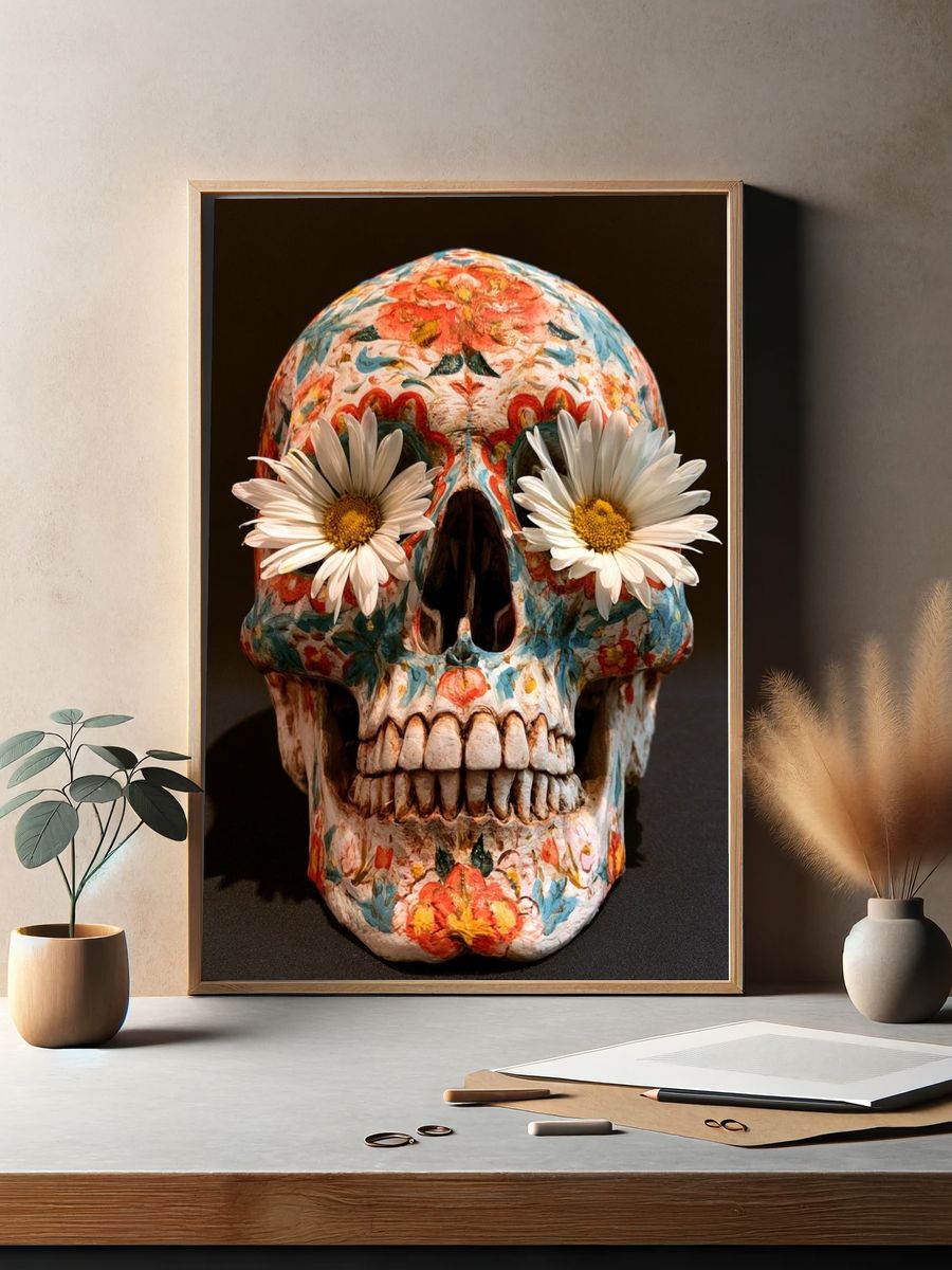 Floral Sugar Skull Illustration Poster. — room view 2