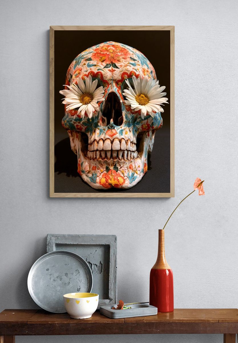 Floral Sugar Skull Illustration Poster. — room view 3