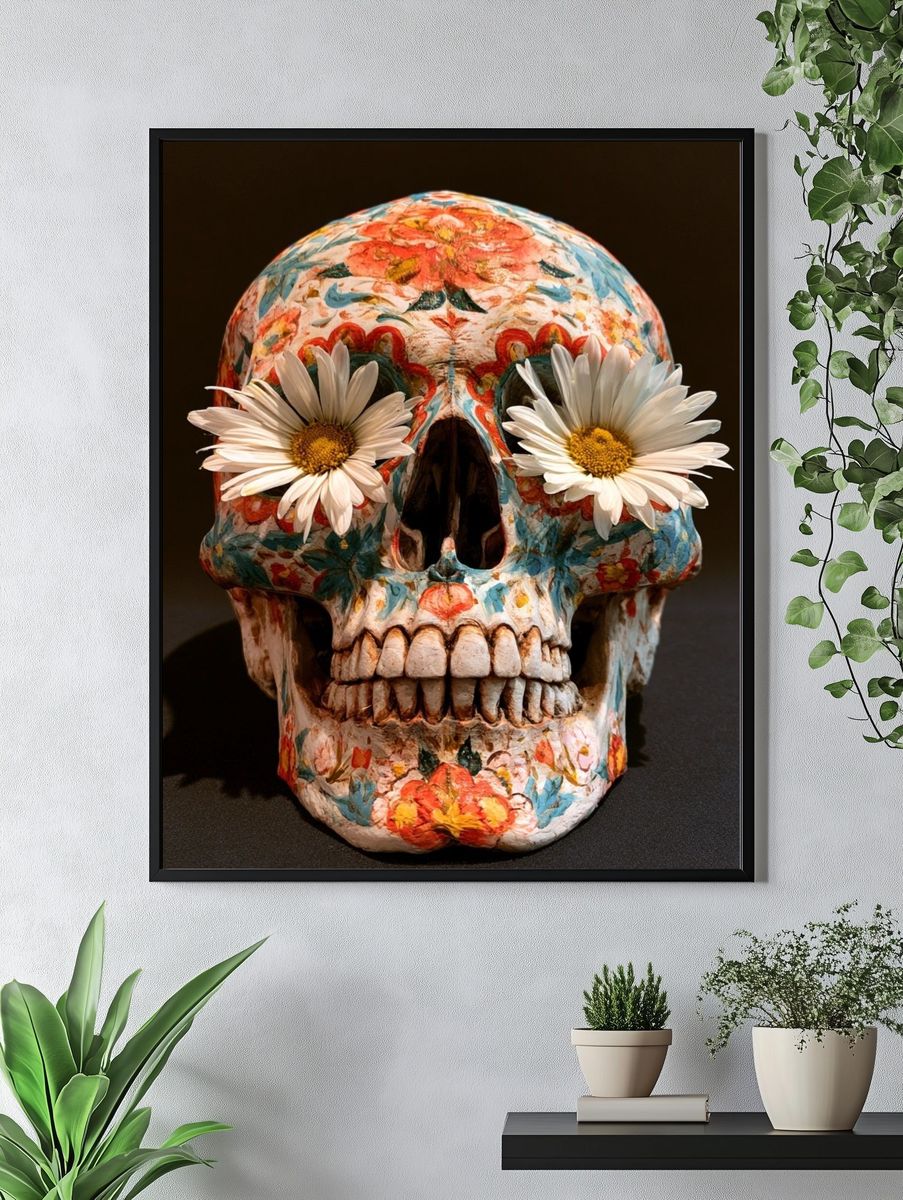 Floral Sugar Skull Illustration Poster. — room view 4