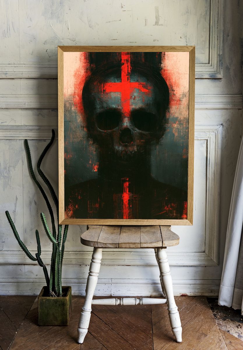 Crimson Skull Abstract Poster. room preview