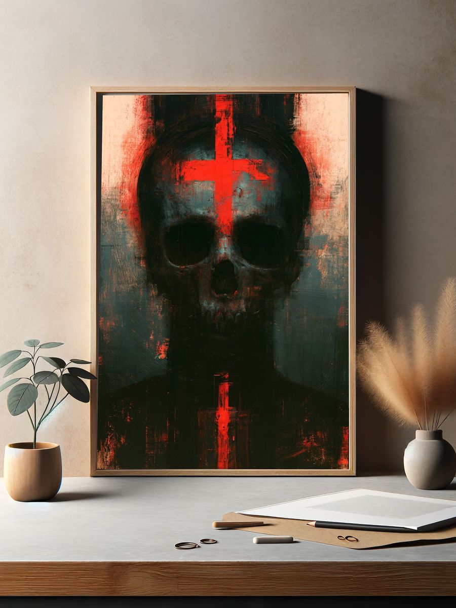 Crimson Skull Abstract Poster. — room view 2