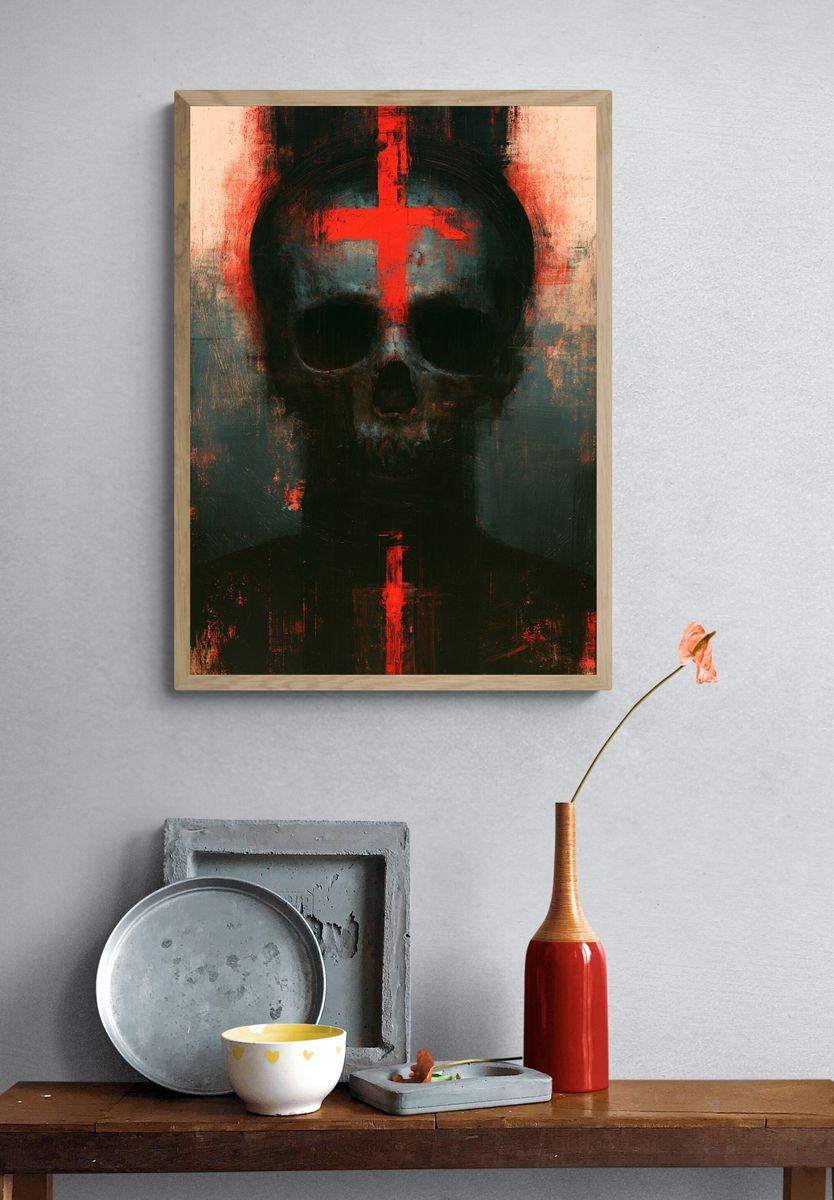 Crimson Skull Abstract Poster. — room view 3