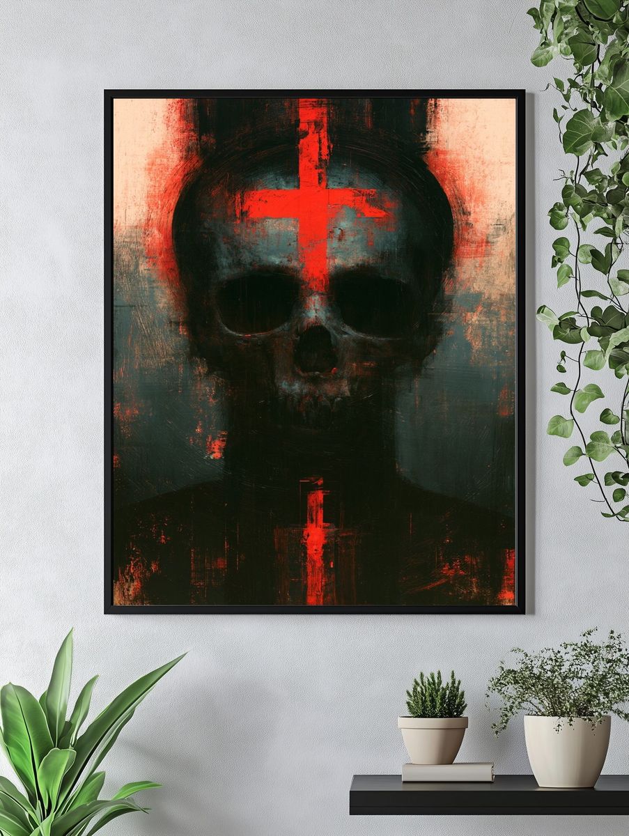 Crimson Skull Abstract Poster. — room view 4
