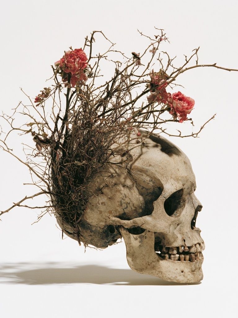 Floral Skull Surrealism Print. poster detail