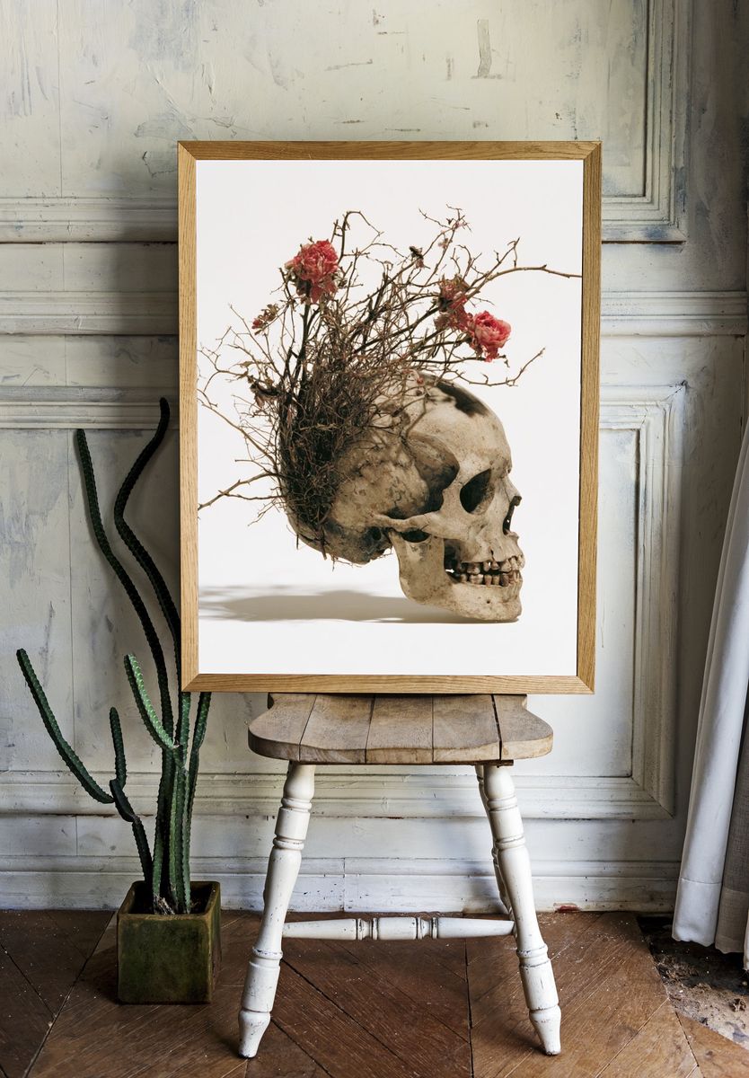 Floral Skull Surrealism Print. — room view 1
