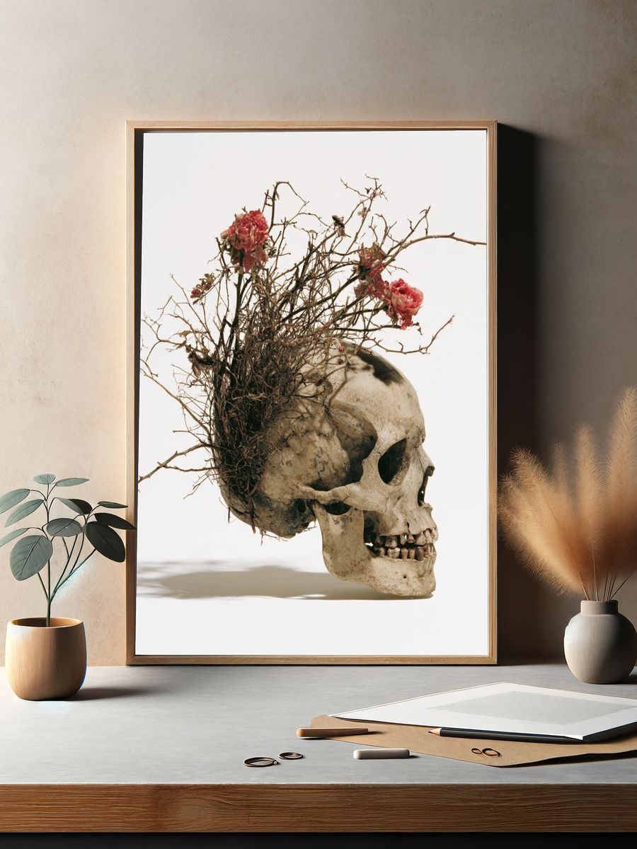 Floral Skull Surrealism Print. — room view 2