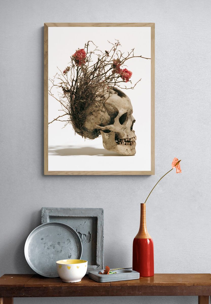 Floral Skull Surrealism Print. — room view 3