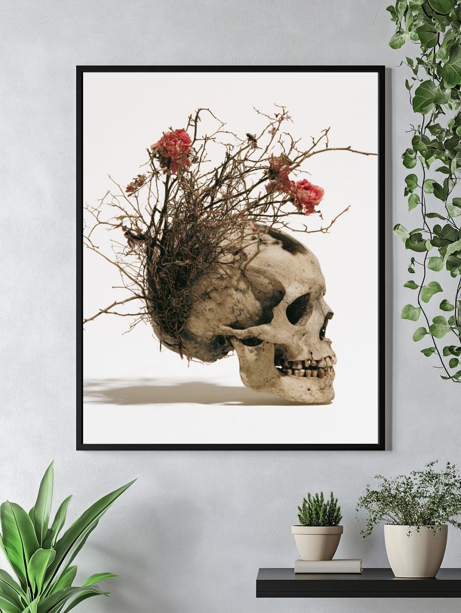 Floral Skull Surrealism Print. — room view 4