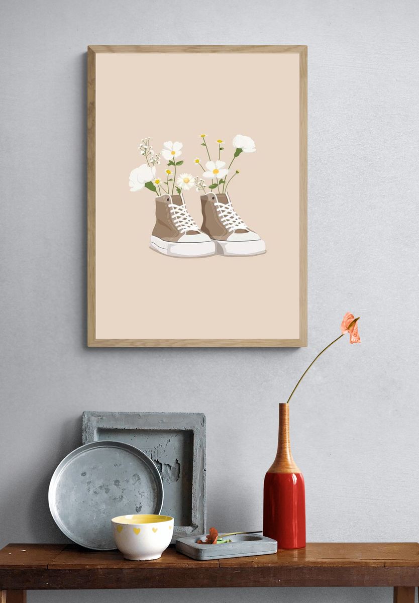 Floral Sneakers Illustration Poster. — room view 3