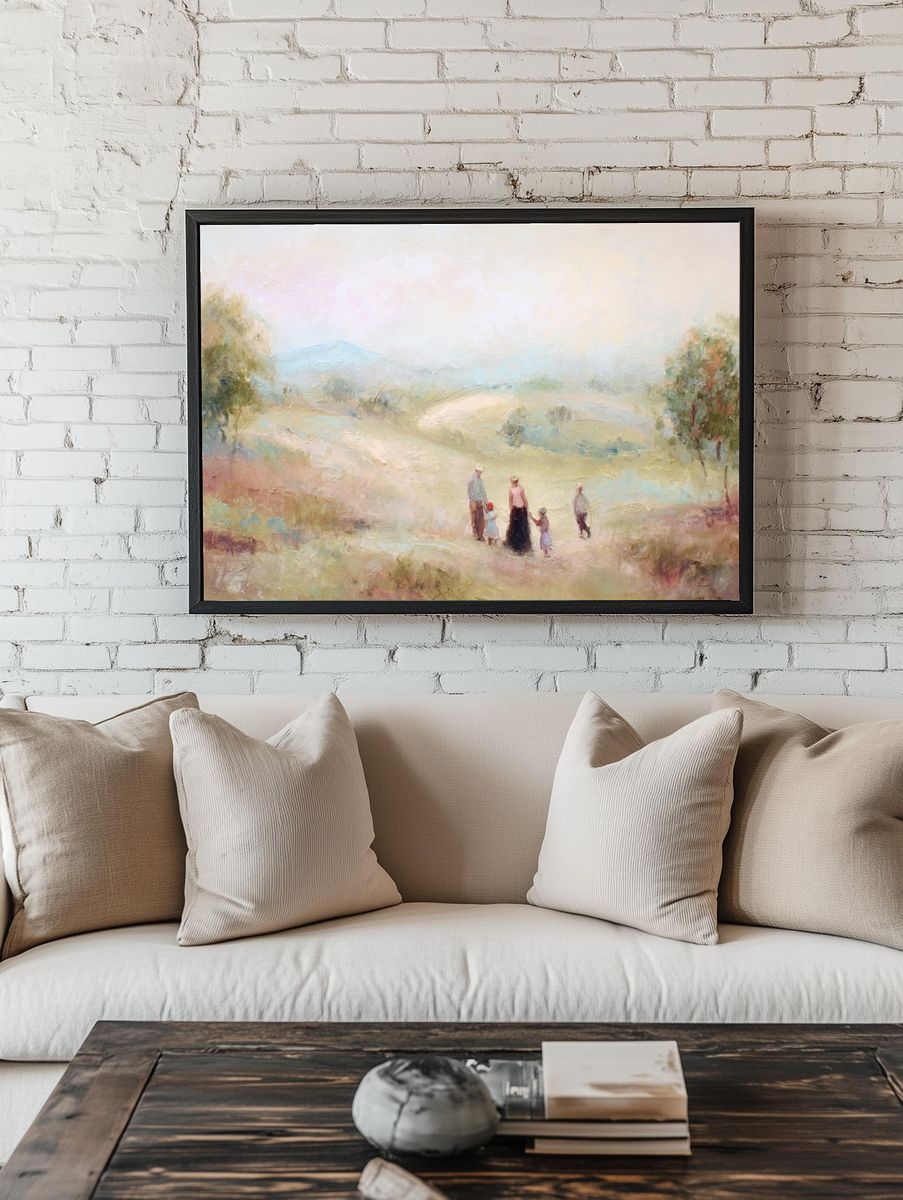 Family Stroll in Pastoral Landscape Poster room preview