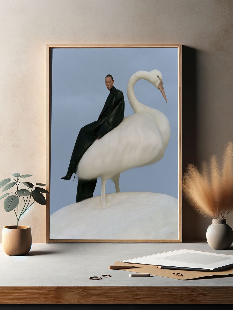 Fashion Swan Portrait Print. — room view 2
