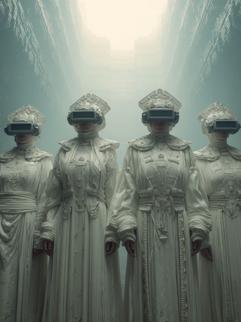 Futuristic Sisters — Surrealism Print. poster — fine-art art