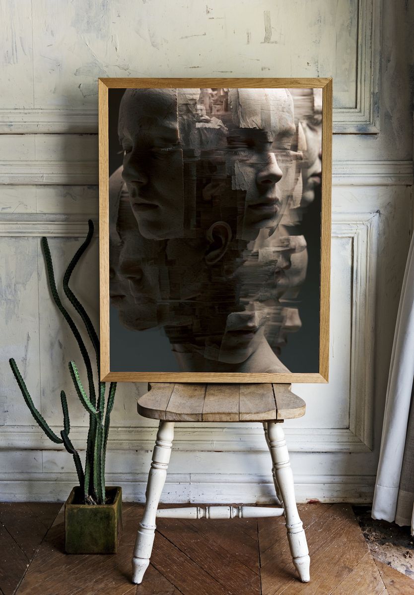 Fragmented Faces Surrealism Print. — room view 1