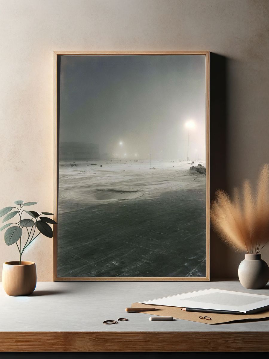 Foggy Snowfield Night Photography Poster. — room view 2