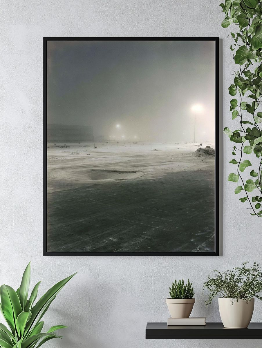 Foggy Snowfield Night Photography Poster. — room view 4