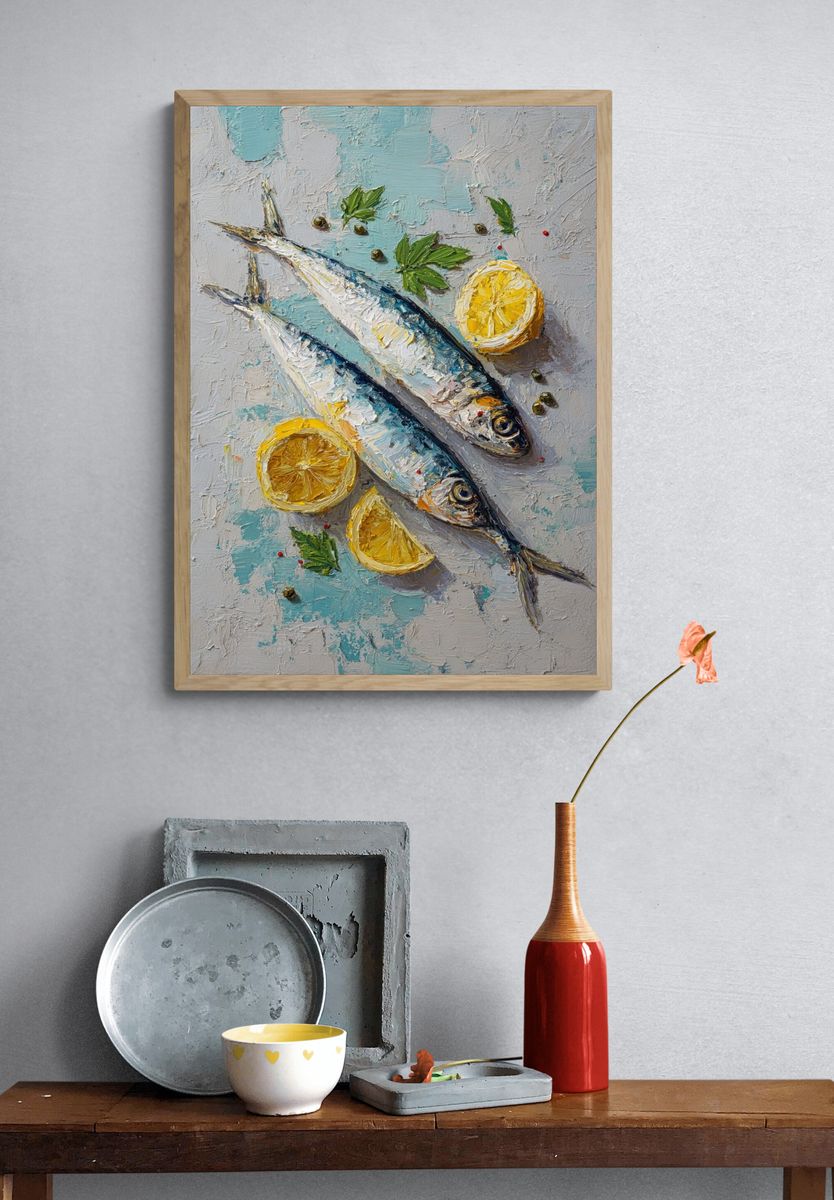 Fresh Sardines with Lemon — Food Art Print. — room view 3