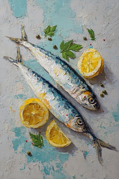 Fresh Sardines with Lemon — Food Art Print. poster print