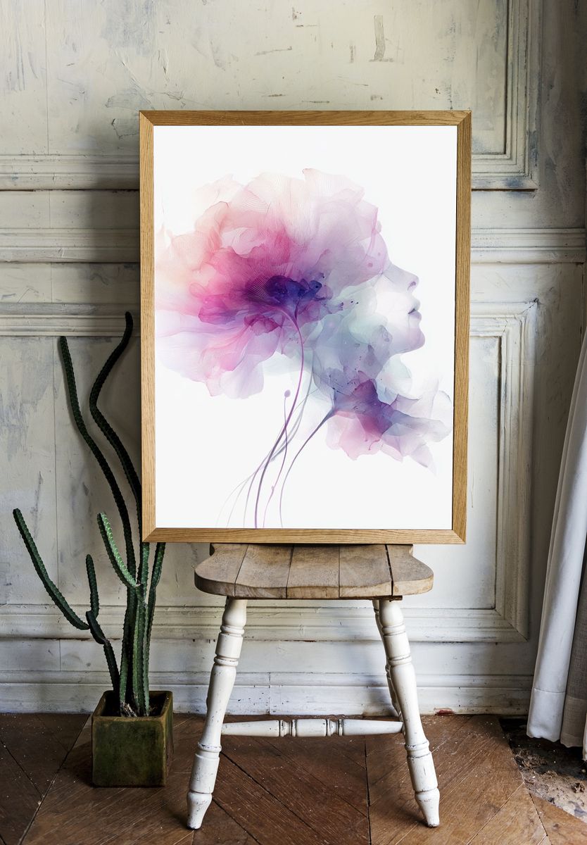 Floral Silhouette — Watercolor Print. room preview