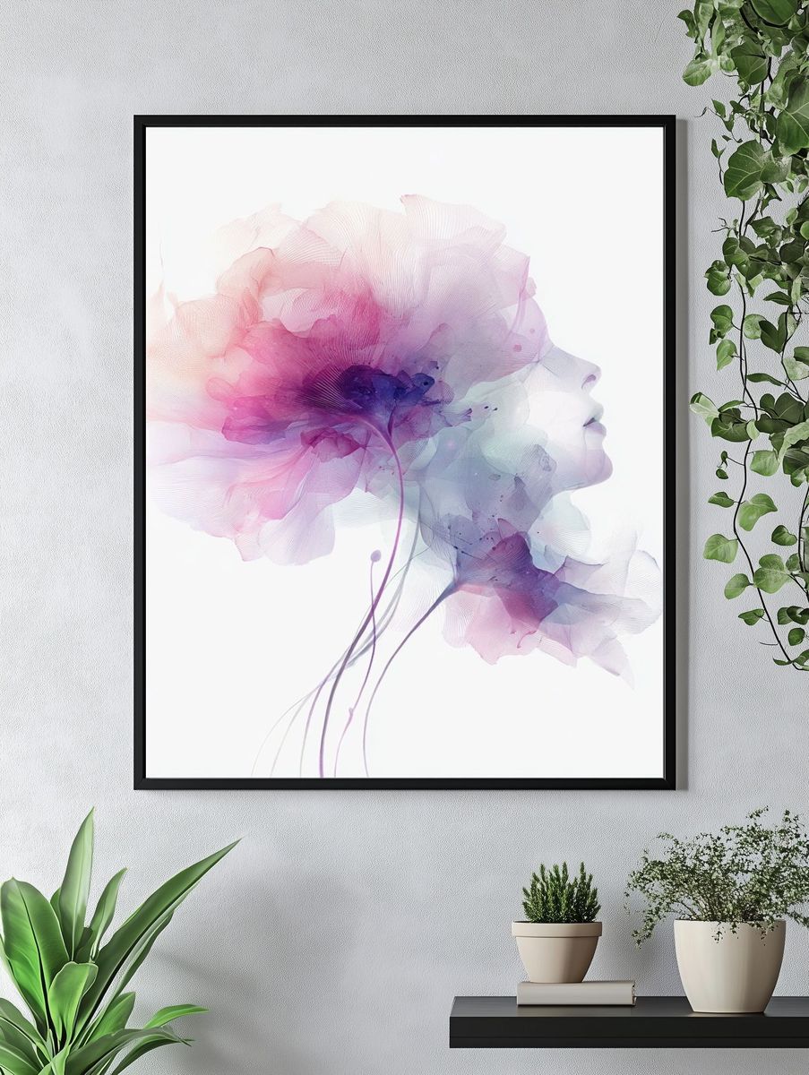 Floral Silhouette — Watercolor Print. — room view 4