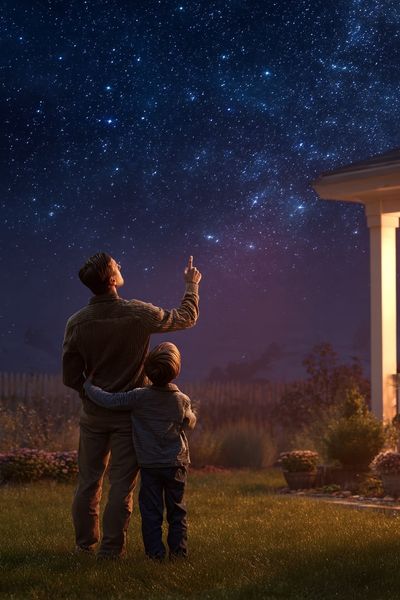 Father and Son Stargazing Poster. poster print