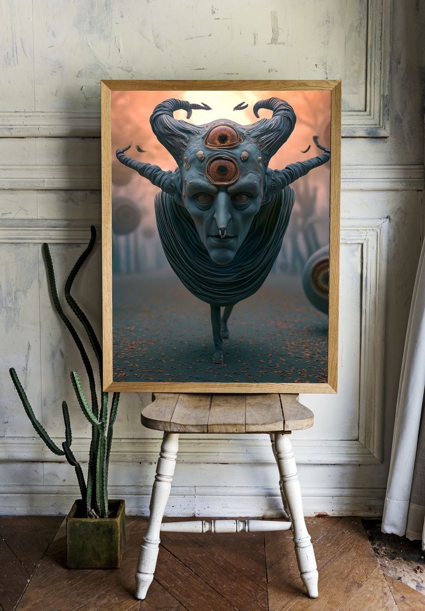 Cyclopean Horned Figure Surrealism Poster. room preview