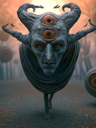 Cyclopean Horned Figure Surrealism Poster. poster