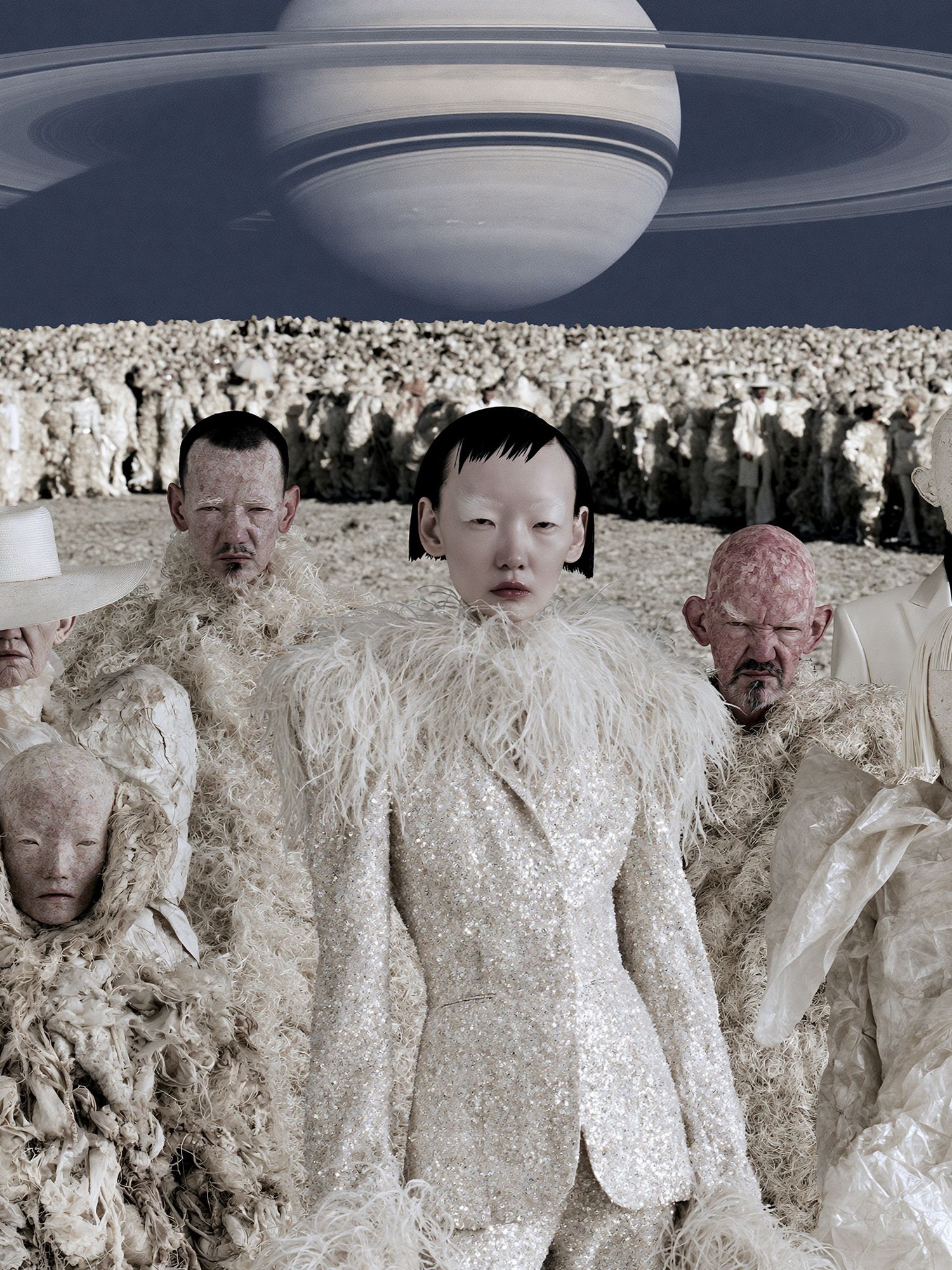 Surreal Saturn Crowd Illustration Print. poster detail