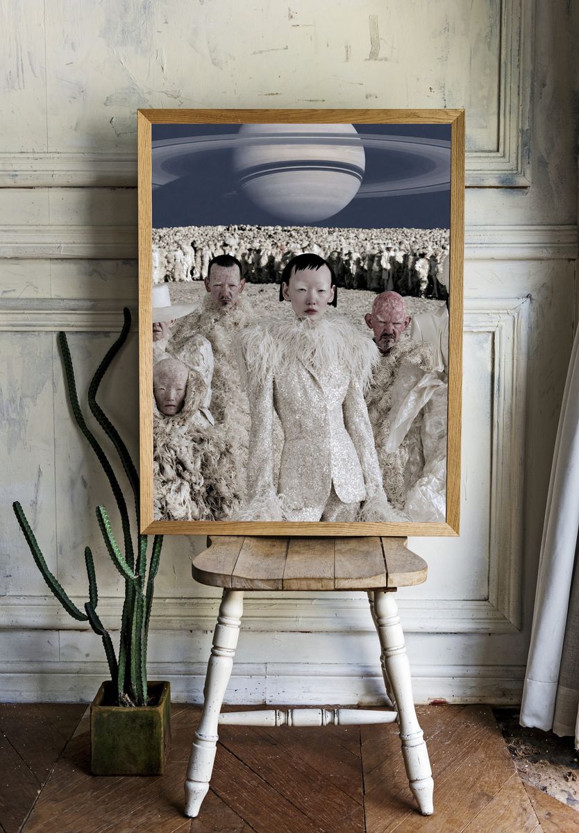 Surreal Saturn Crowd Illustration Print. — room view 1