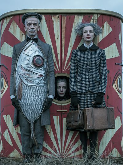 Surreal Fish Costume Portrait Poster. poster