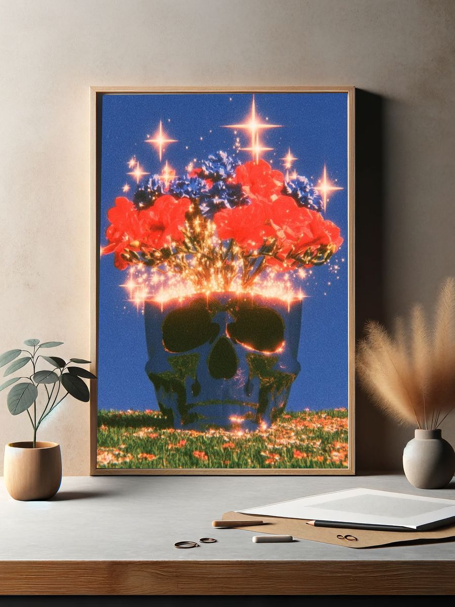 Skull Flower Bloom Surrealism Poster. — room view 2