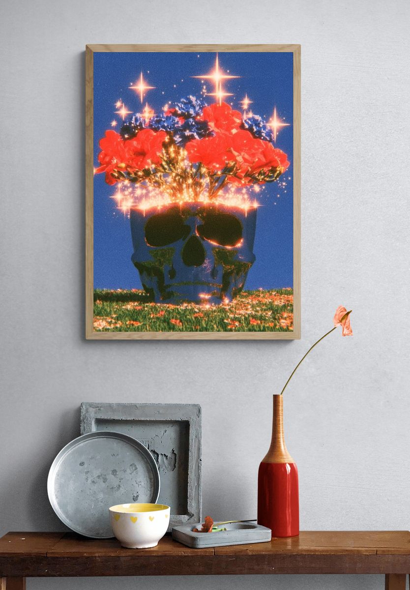 Skull Flower Bloom Surrealism Poster. — room view 3