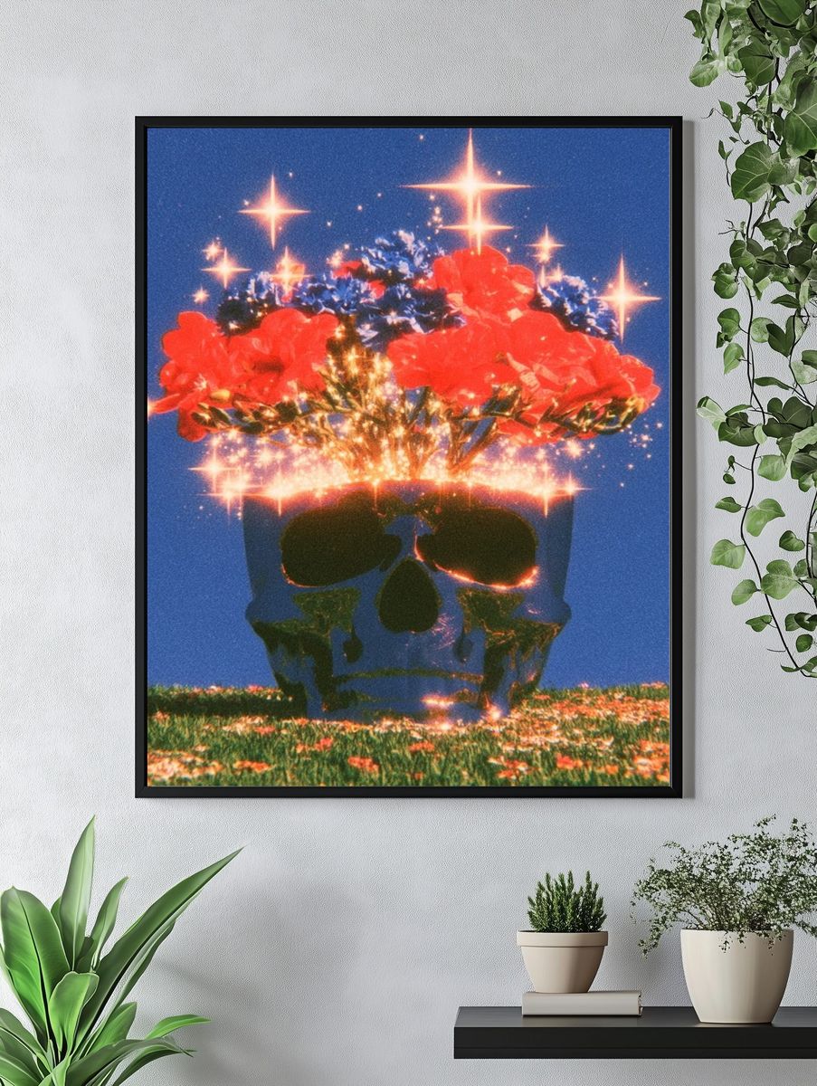 Skull Flower Bloom Surrealism Poster. — room view 4