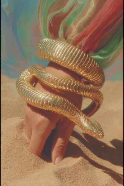 Golden Snake in Sand Surreal Print. poster