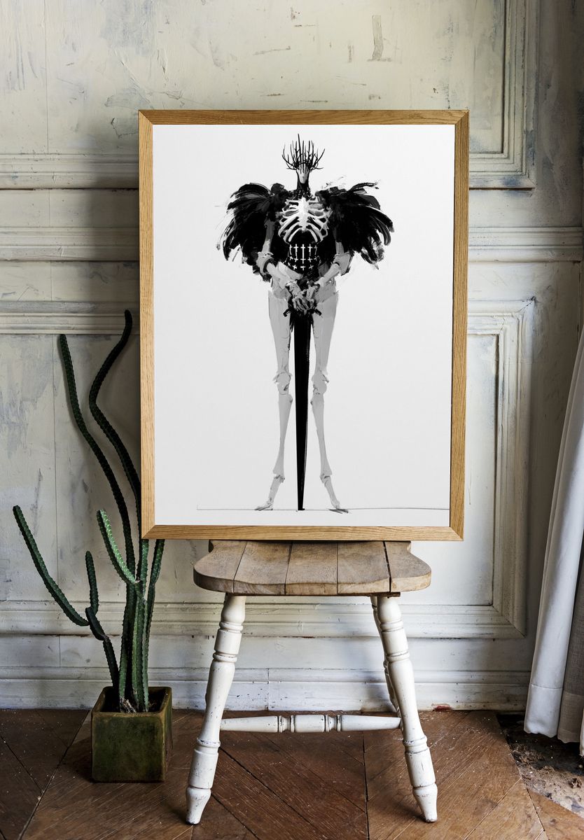 Monochrome Surreal Figure Print. — room view 1