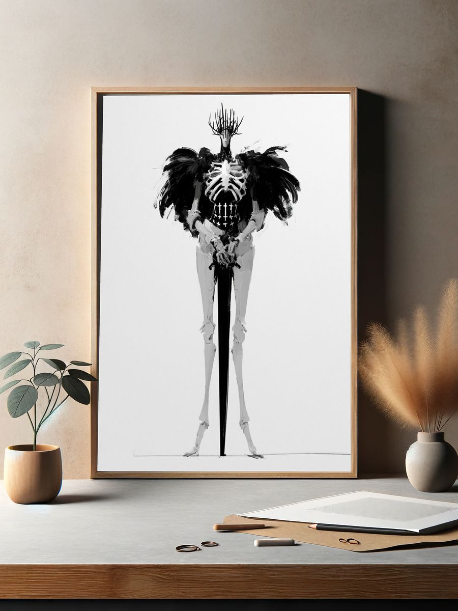 Monochrome Surreal Figure Print. — room view 2