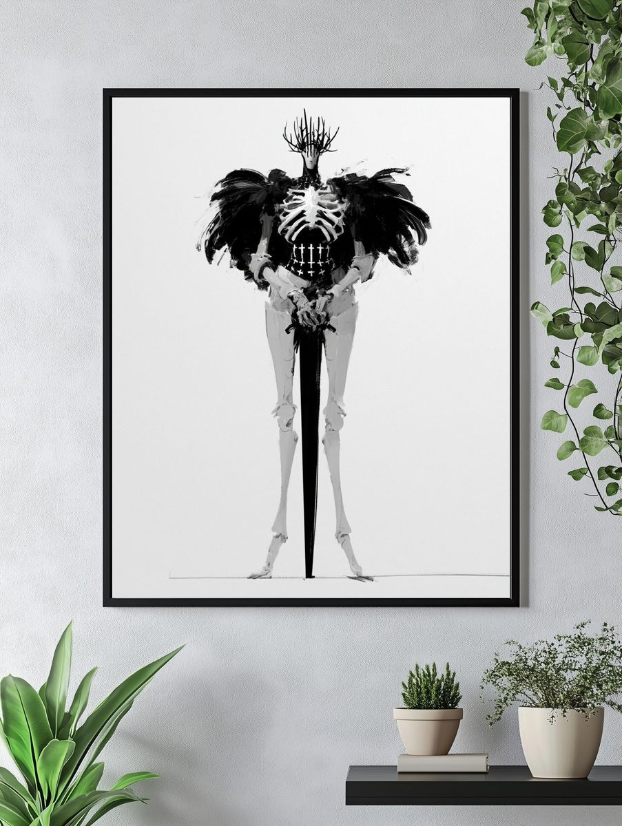 Monochrome Surreal Figure Print. — room view 4