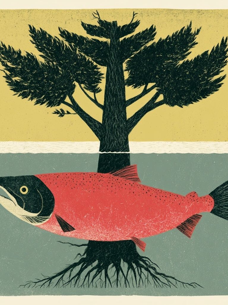 Salmon and Tree Surreal Print. poster — fine-art art
