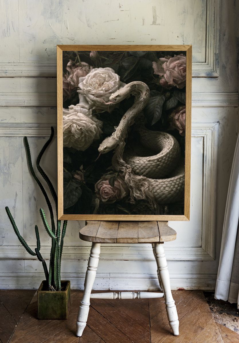 Serpent and Roses Surrealism Print. — room view 1