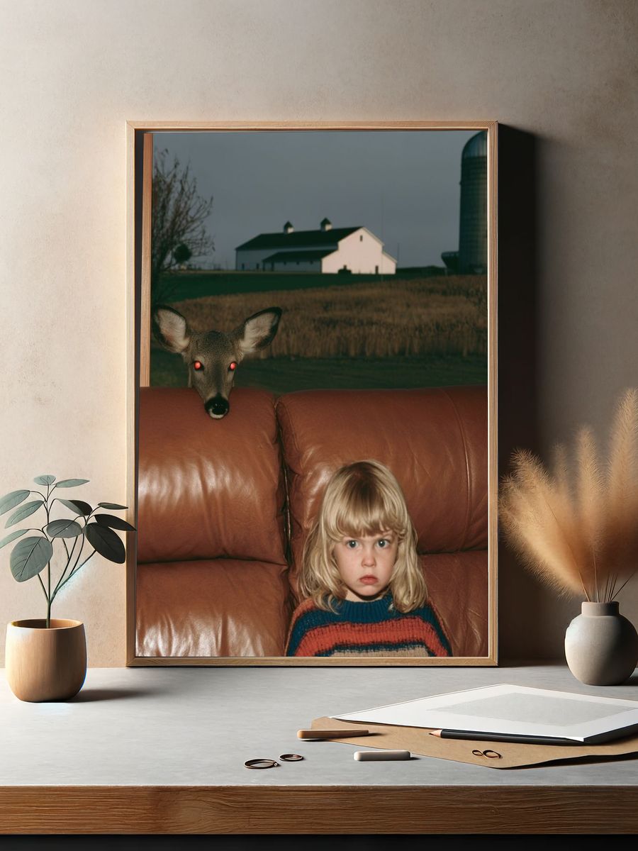 Surreal Deer Living Room Poster. — room view 2