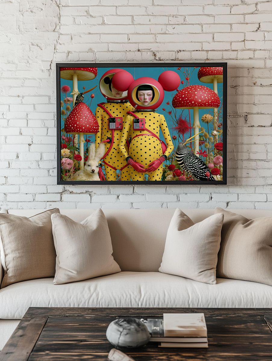 Surreal Mushroom Garden Poster. room preview