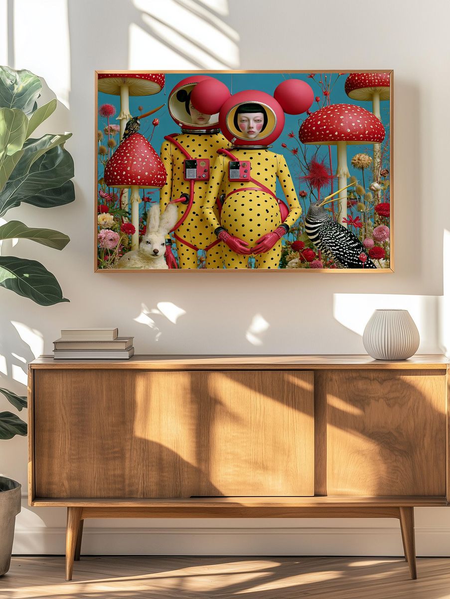 Surreal Mushroom Garden Poster. — room view 3