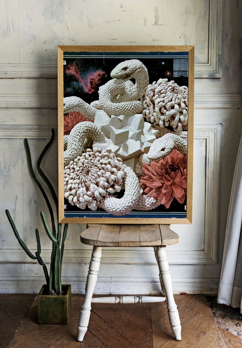 Surreal Serpent Floral Poster. — room view 1