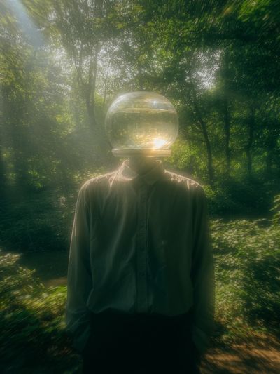 Glass Head in Forest Surrealism Print. poster