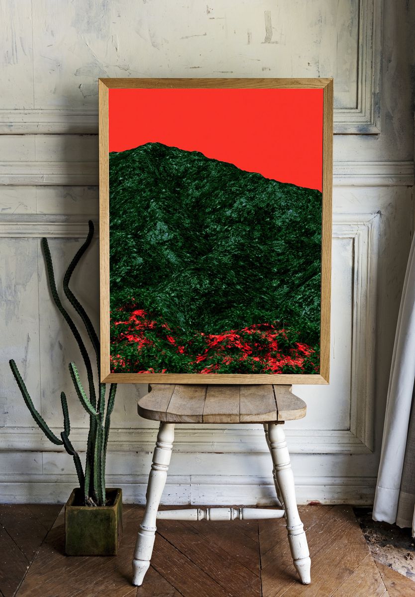 Surreal Red Sky Mountain Print. — room view 1