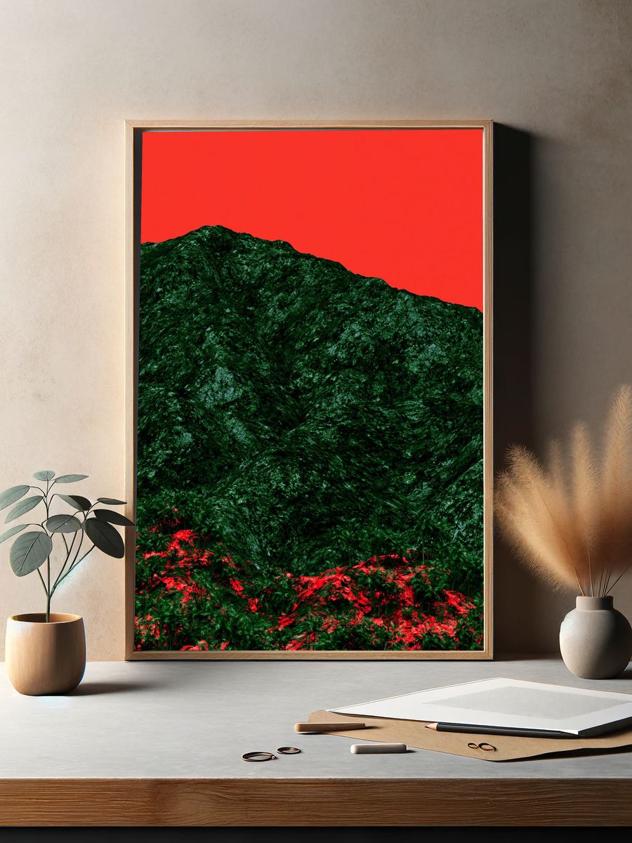 Surreal Red Sky Mountain Print. — room view 2