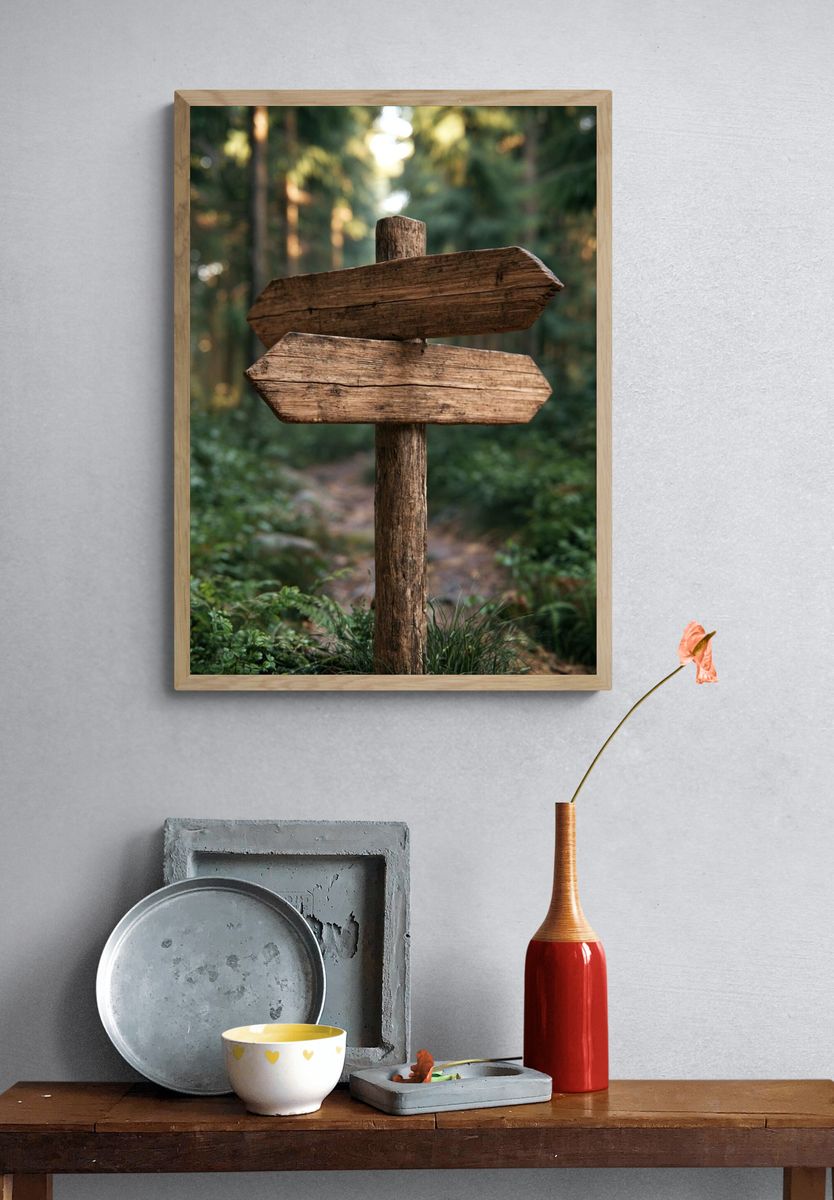 Forest Trail Sign Photography Poster. — room view 3