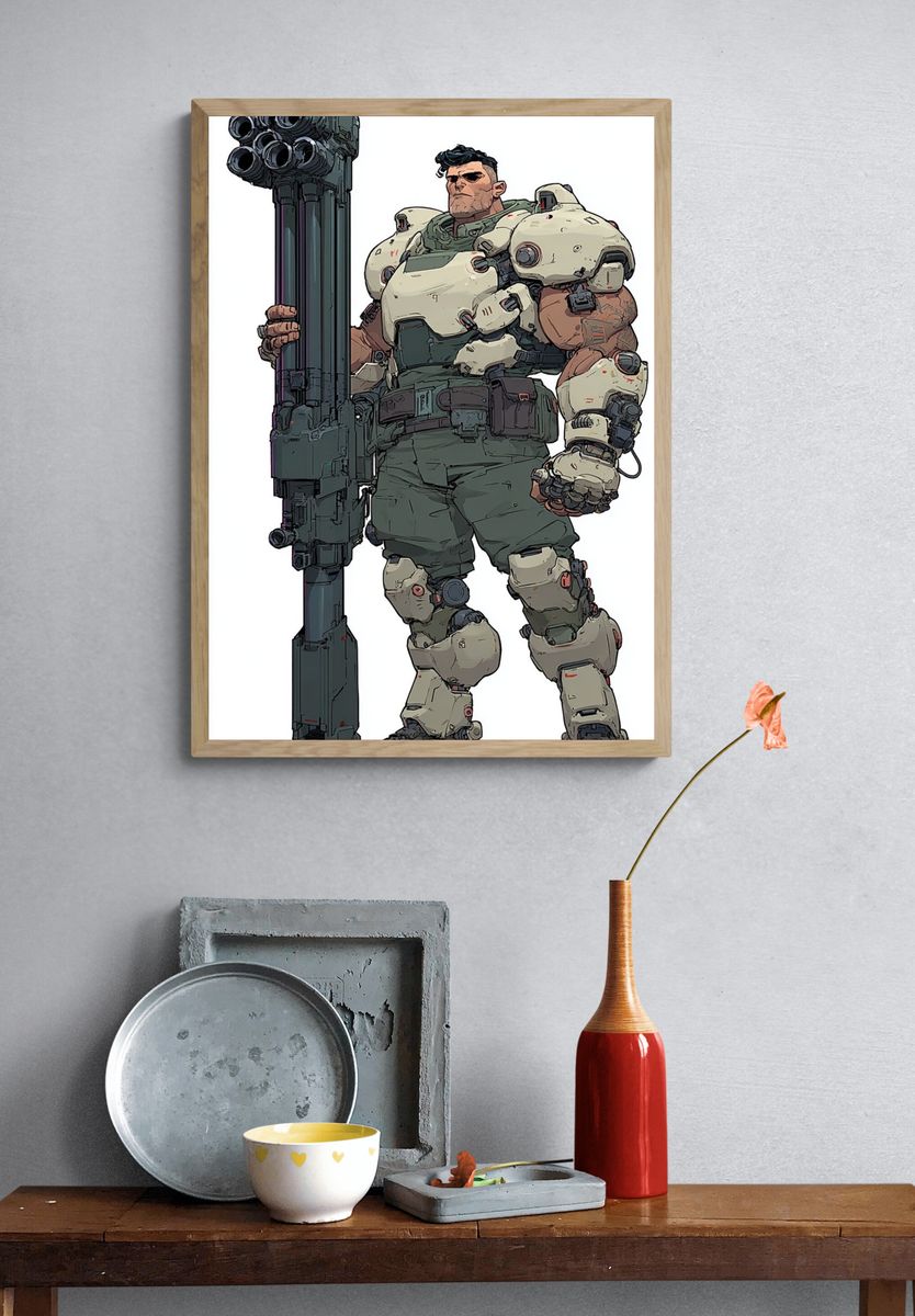 Futuristic Soldier — Digital Art Print. — room view 3