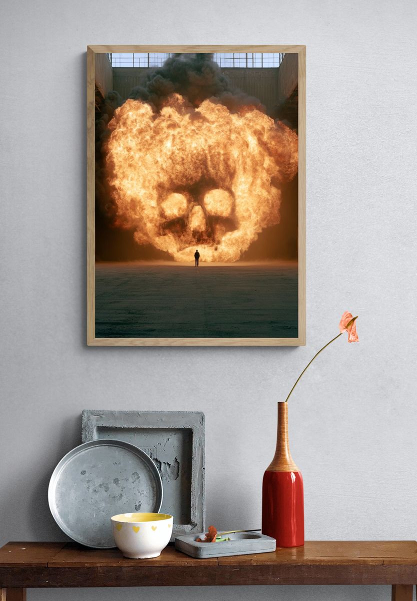 Skull Fireball — Surrealism Print. — room view 3