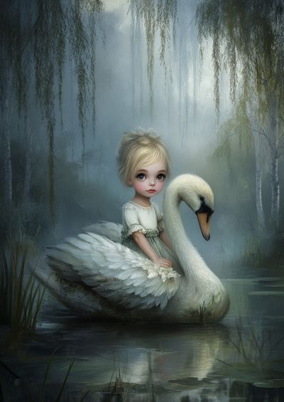 Girl and Swan Surrealism Print. poster print